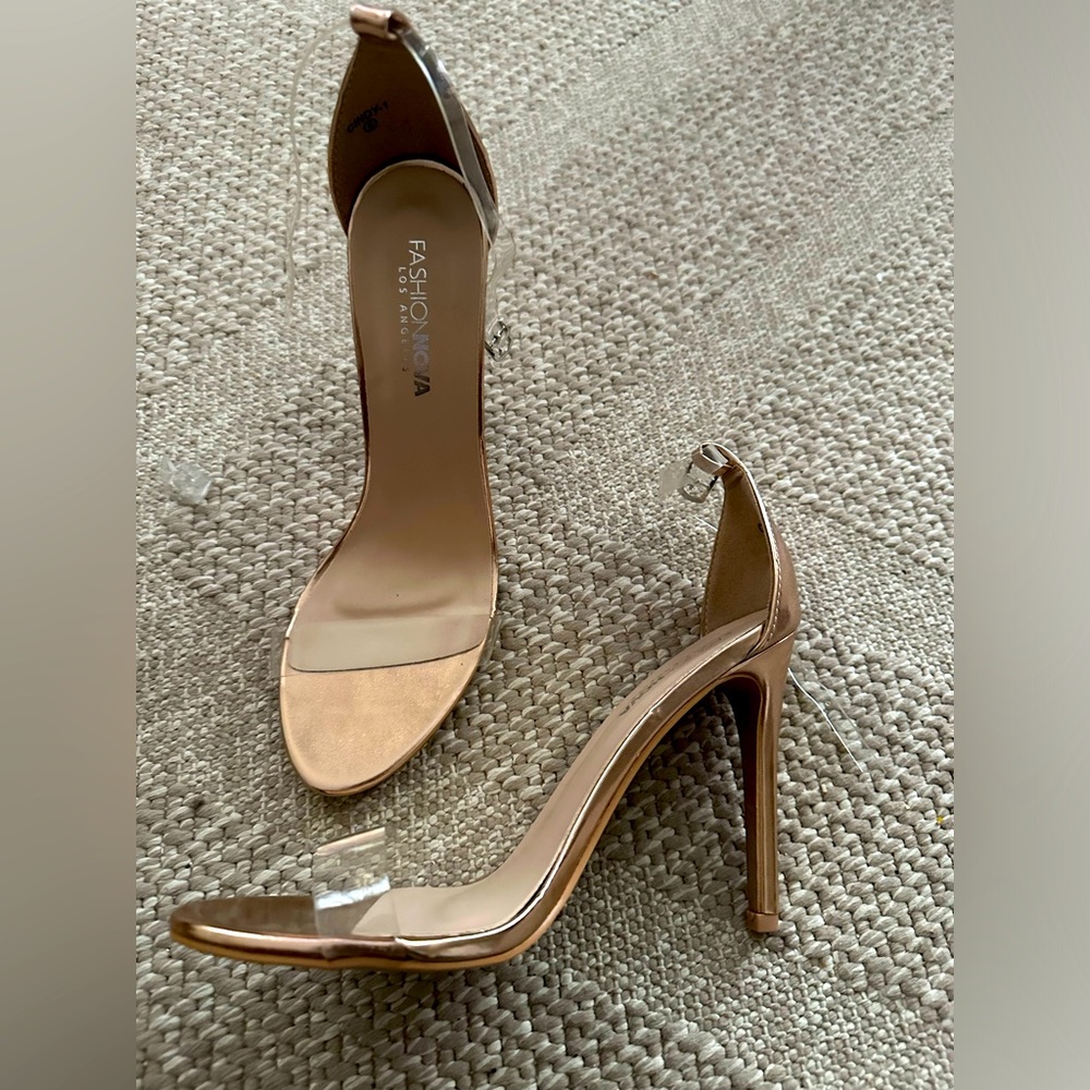 Rose Gold heels with clear straps